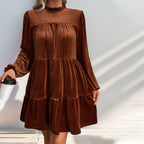 's Solid-Color Velvet Long-Sleeve Dress