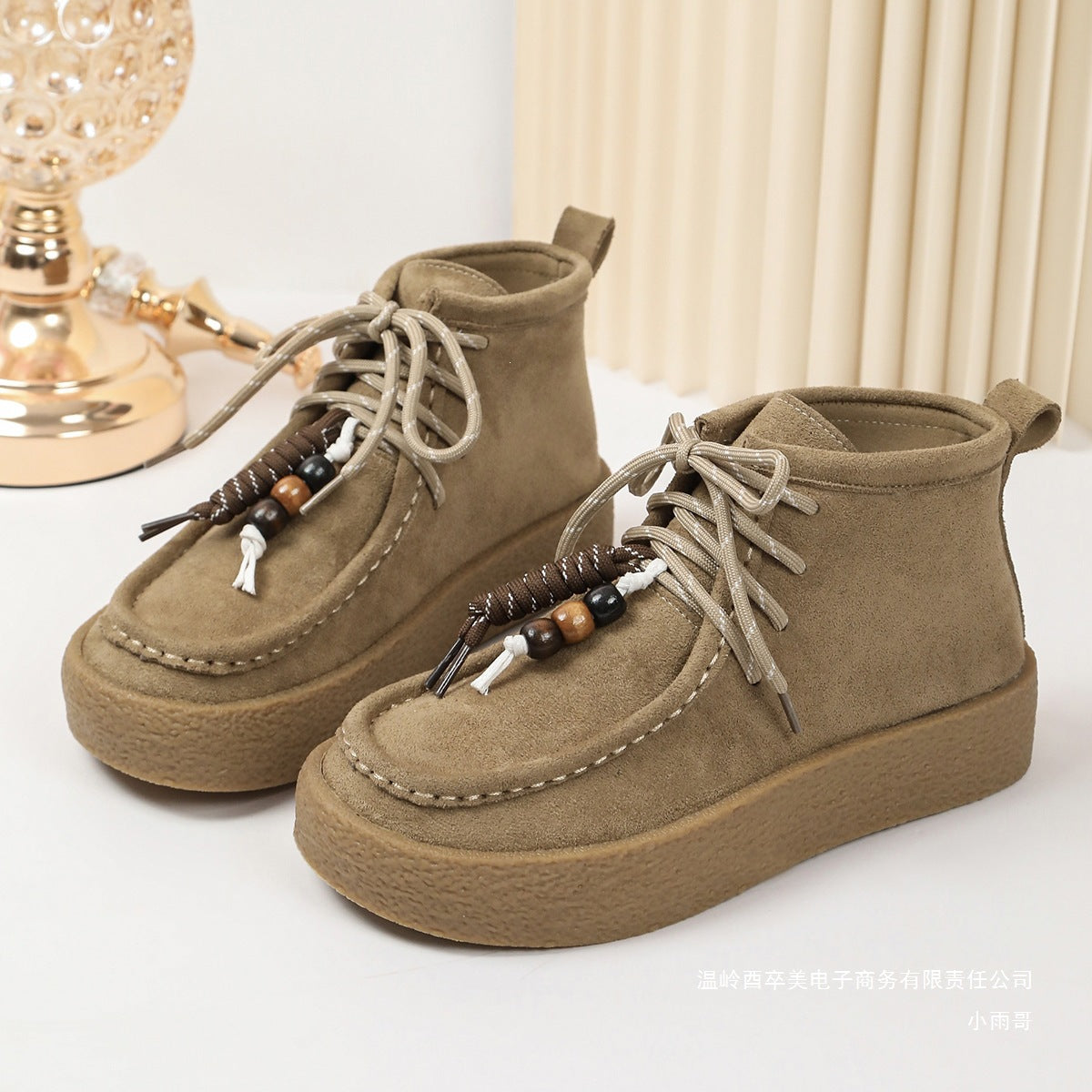 Women's Ethnic Thick Bottom Lace Up Martin Boots Suede Thin