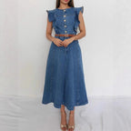 Button-Front Denim Dress