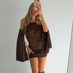 Women's Halter Cutout Ruched Long Sleeve Mini Dress