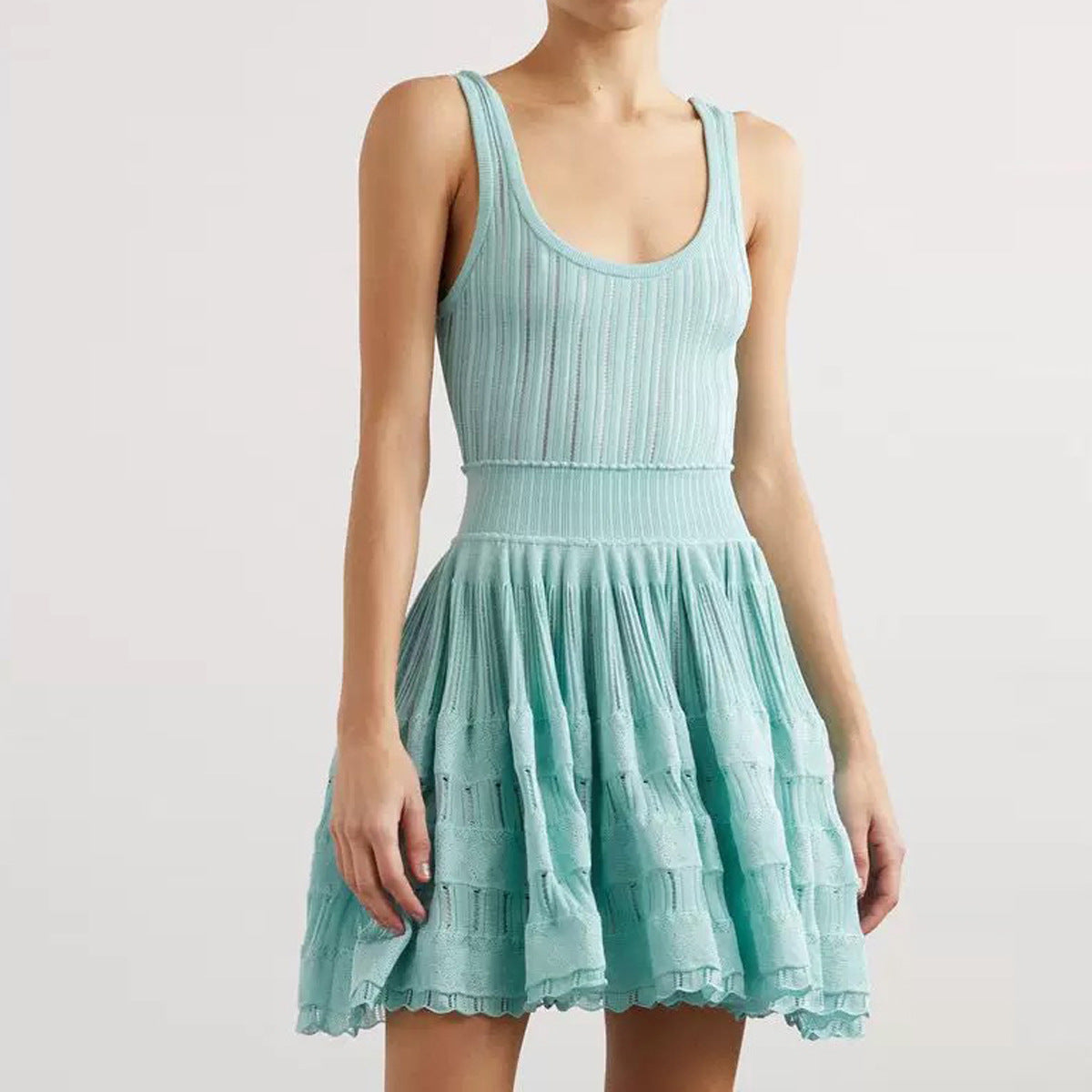 Button-Detail Long-Sleeve Knit A-Line Mini Dress
