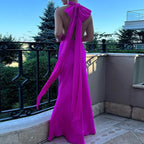 French Satin Lace-Up Backless Dress