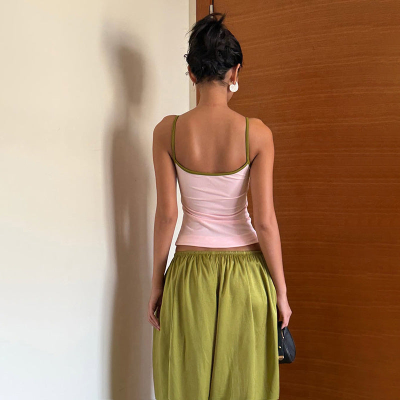 Summer Women Slim Fit Sexy Sling Vest Solid Color Casual