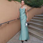 Women's Spring Summer Sexy Backless Evening Dress Solid Color Swing Collar Dress