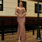Sleeveless Elegant Long Sequin Off-Neck Backless Evening Dress