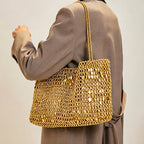 Gold Dinner Bag Handbag Handmade Beaded Woven Bag Shiny Acrylic Beads