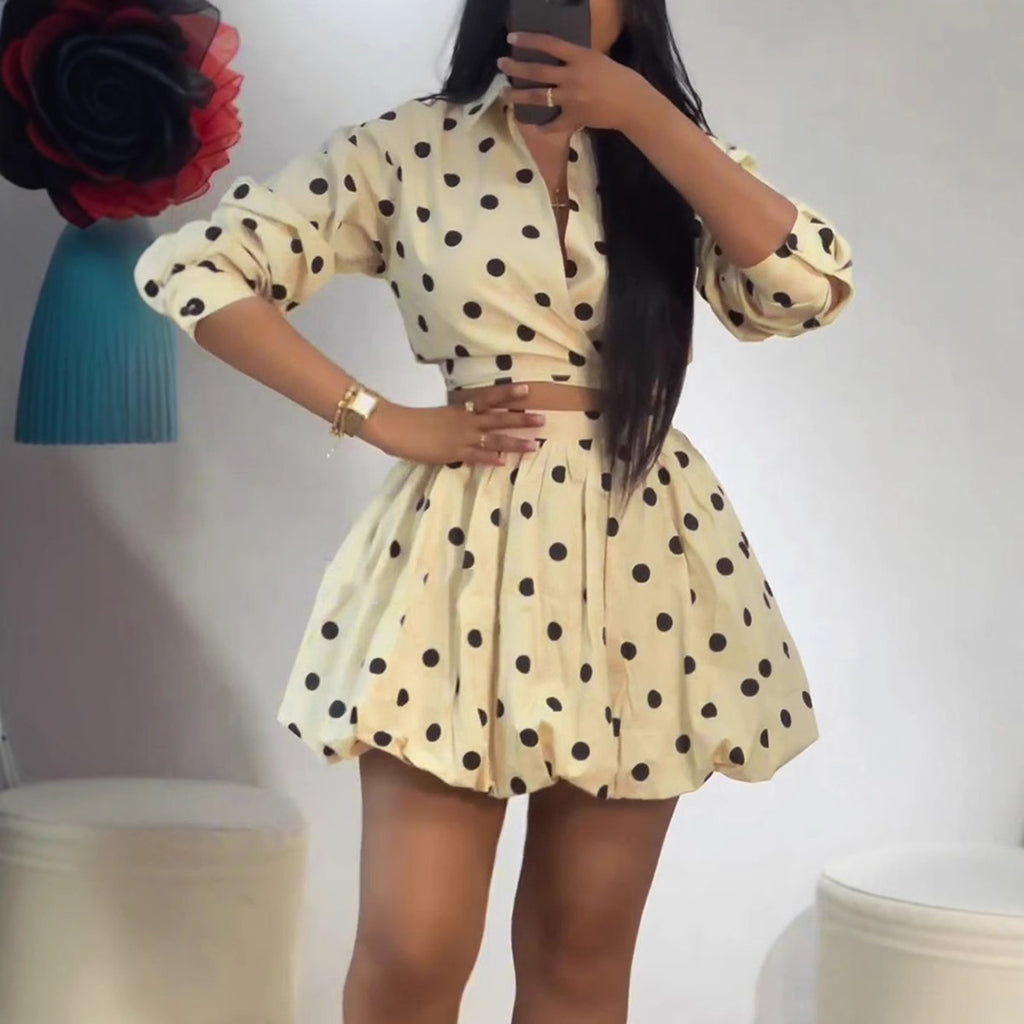 Women's Elegant Polka Dot Printed Coordinated Two-Piece Set