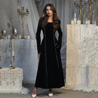 Women's Belted Velvet Square-Neck Maxi Dress