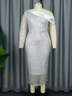 Light Luxury One Shoulder Sleeve Christmas Eve Sequ High Dress