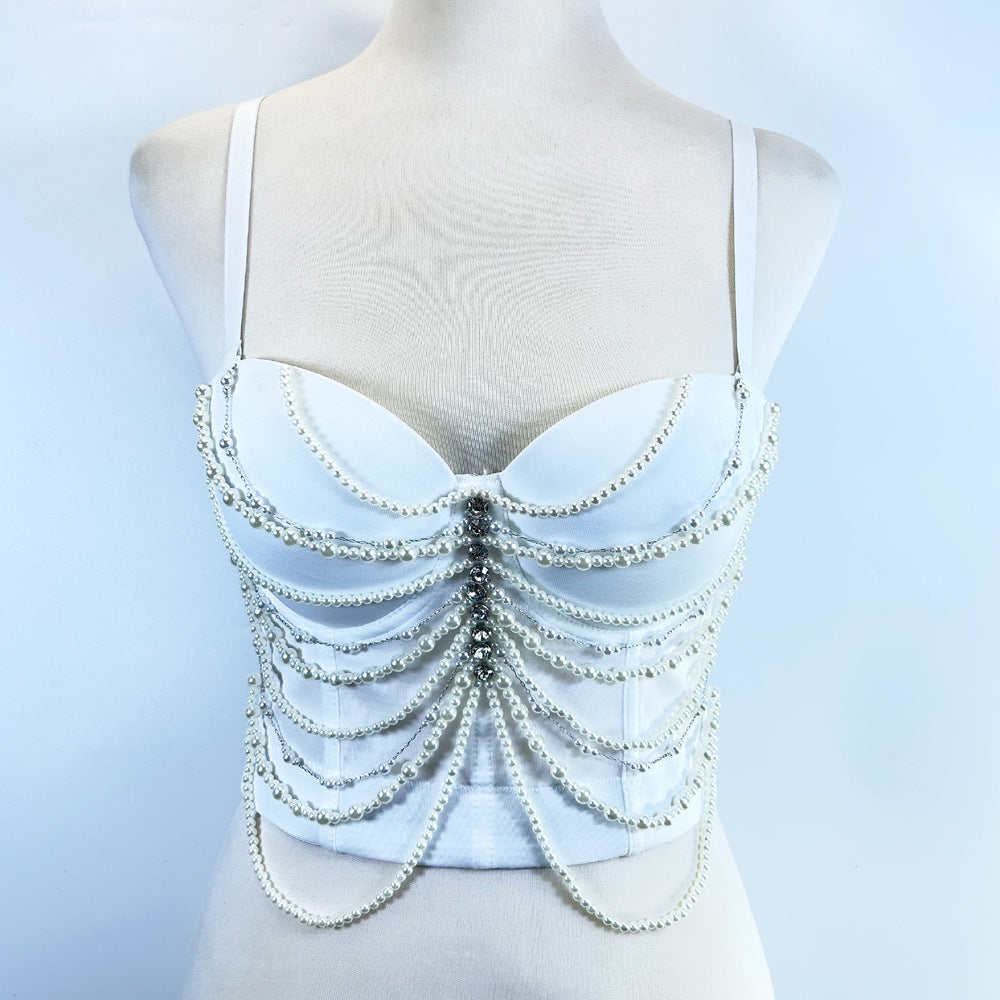 Women's Rhinestone Boned Corset Tube Top