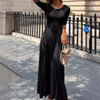 Women's Crew-Neck Half-Sleeve A-Line Midi Dress