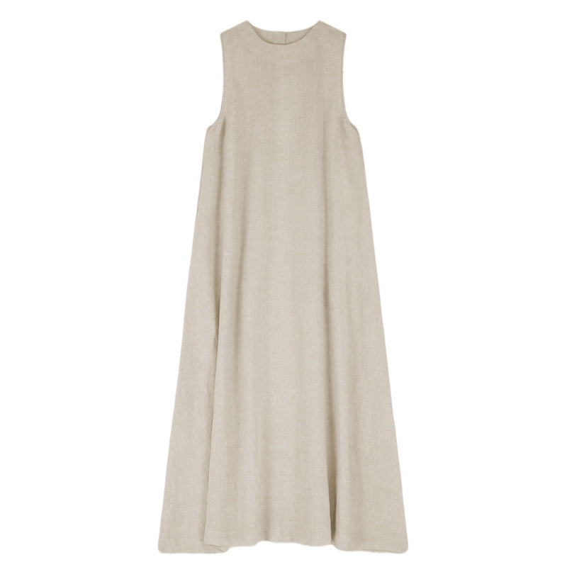 Cotton Linen Sleeveless Backless Maxi Dress