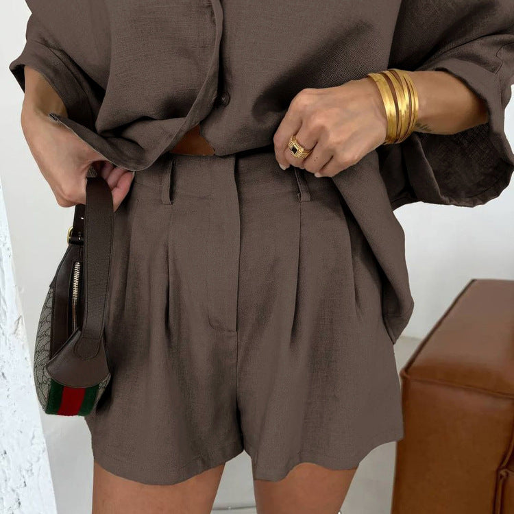 Polo-Collar Shirt & Shorts Set