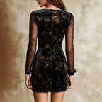 Women's Gothic Floral Mesh Cutout Mini Dress