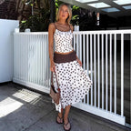 Summer Polka Dot Print Spaghetti Straps Cropped Vest Color Contrast Patchwork Skirt Two Piece Sets