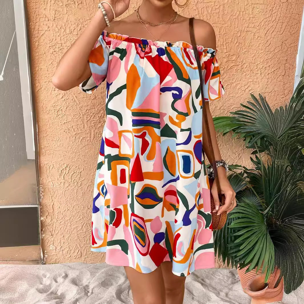 Tropical Print Off-Shoulder Dress