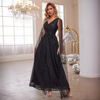 Sequin V-Neck A-Line Evening Maxi Dress