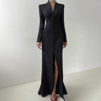 V-Neck Long-Sleeve Split Maxi Dress