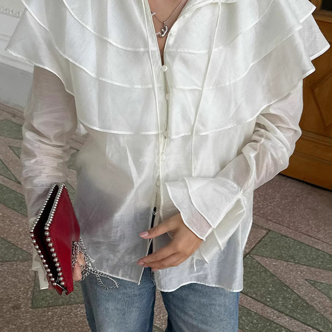 Women's French Ruffle Bell Sleeve Blouse