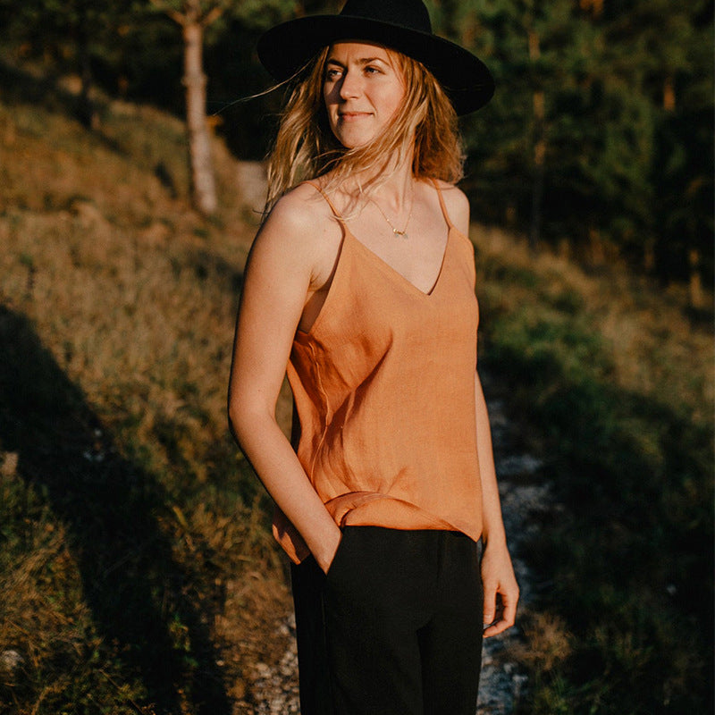 Women's Linen V-Neck Backless Camisole