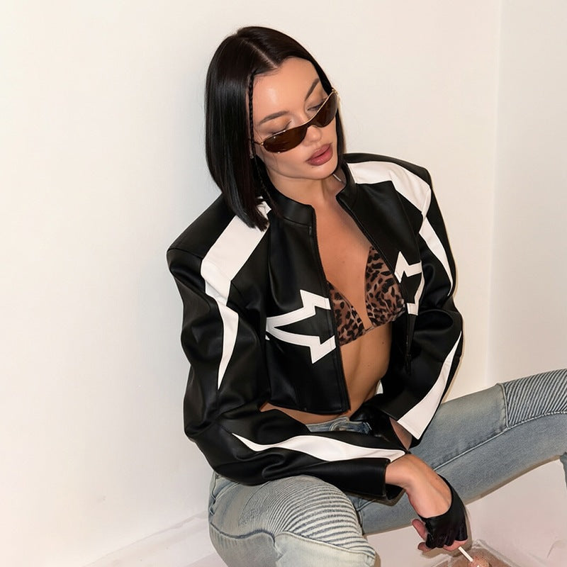 Women's Stand-Collar Faux-Leather Zip Jacket