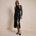 Metal Buckle High-Waist Sheath Skirt