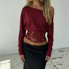 Women's Asymmetric Lace Cutout One-Shoulder Top