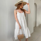 Pure Cotton Nightdress Women Summer Strap Long French Outdoor Wear Solid Color Home Wear