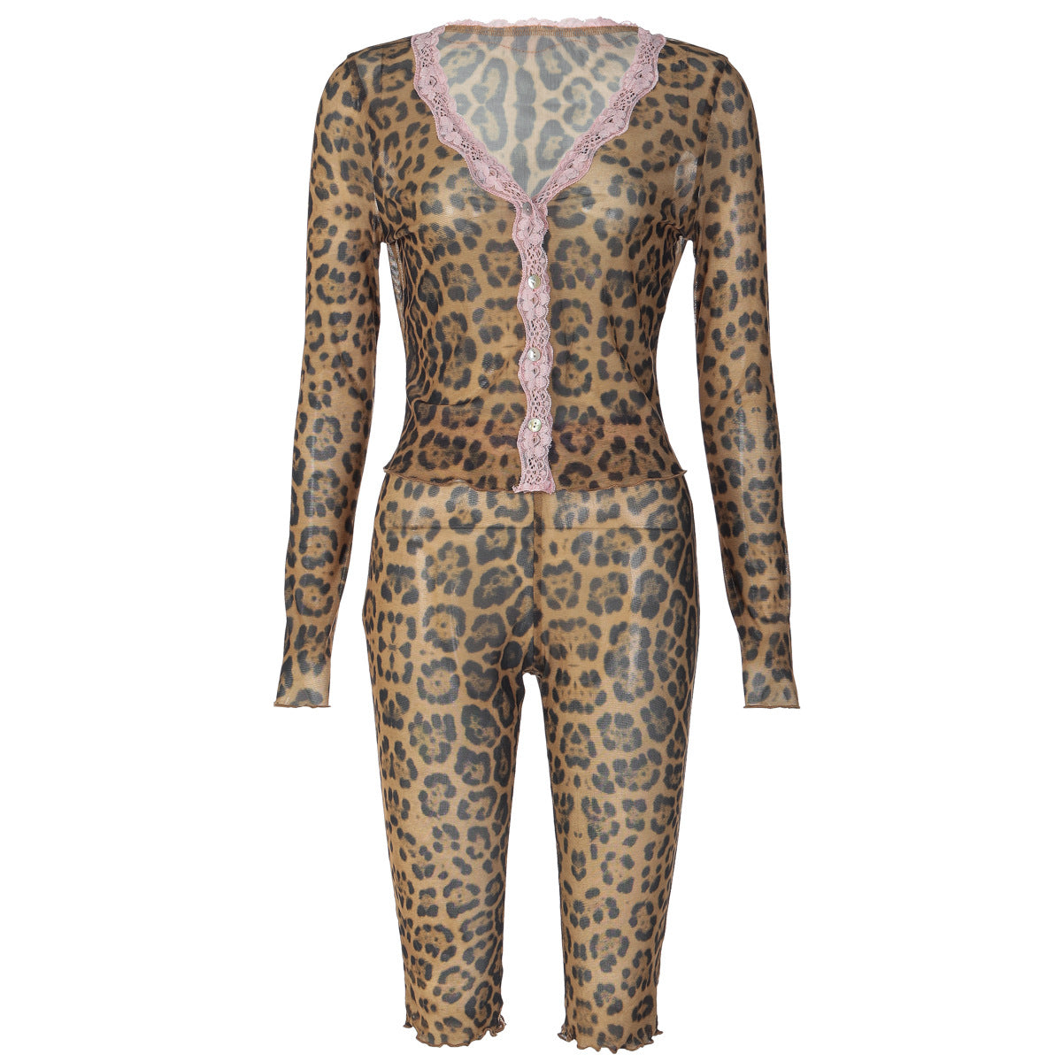 Women's Leopard Mesh Top and Shorts Set