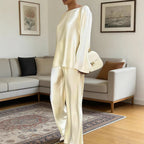Women's Satin Two-Piece Top & Straight-Leg Pants Set