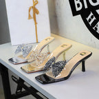 Women's Rhinestone Bow Stiletto Slides