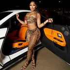 Women's Leopard Print Printing Bandeau Suspender Trousers Two Piece Sets