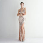 Women's Sequin Long Camisole Gown Cocktail Slim Fit Evening Dress Elegant