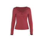 Women's Summer Basic Long Sleeve Simple Casual All Match Bottoming Button Top Women