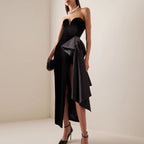 Women's Sexy Tube Top Dress Black Elegant Irregular Asymmetric Design Sleeveless Dress Women