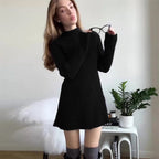 Ribbed Crew-Neck Long-Sleeve Knit Bodycon Mini Dress