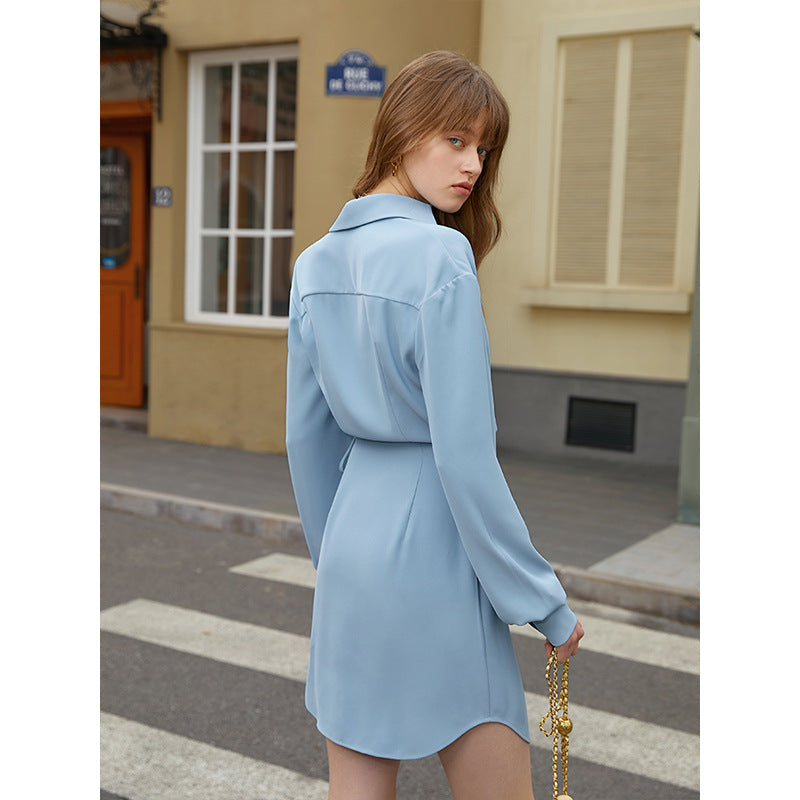 Women's Satin V-Neck Office Shirt Dress