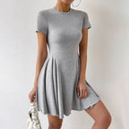 Women's Crew-Neck Short-Sleeve A-Line Mini Dress