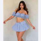 Women Clothing Summer Plaid Sexy Bow Tube Top Sexy Short
