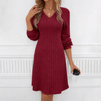 Women's Wine Red Dress High Waist Slim Midi Dress For Women