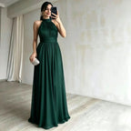 's Sleeveless Waist Large Hem Long Party Dress Solid Color Evening Dress