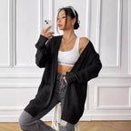 Real Shot Women Clothing Double Pocket Simple Casual Sweater Cardigan