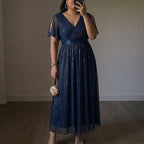 Women's Plus Size Navy Chiffon Maxi Dress