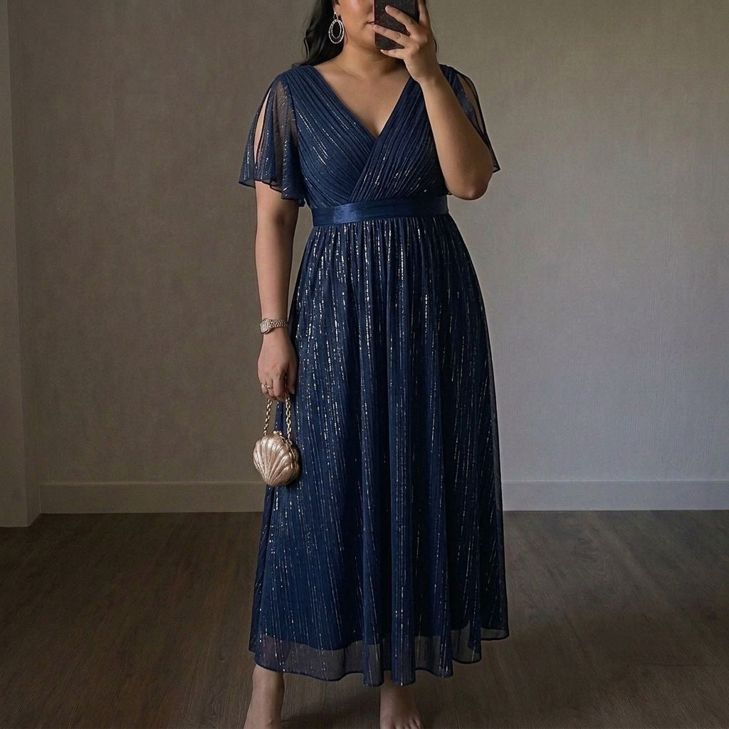 Women's Plus Size Navy Chiffon Maxi Dress