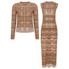 Women's Striped Cutout Long-Sleeve Dress
