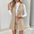 Long Suede Collared Coat Vest