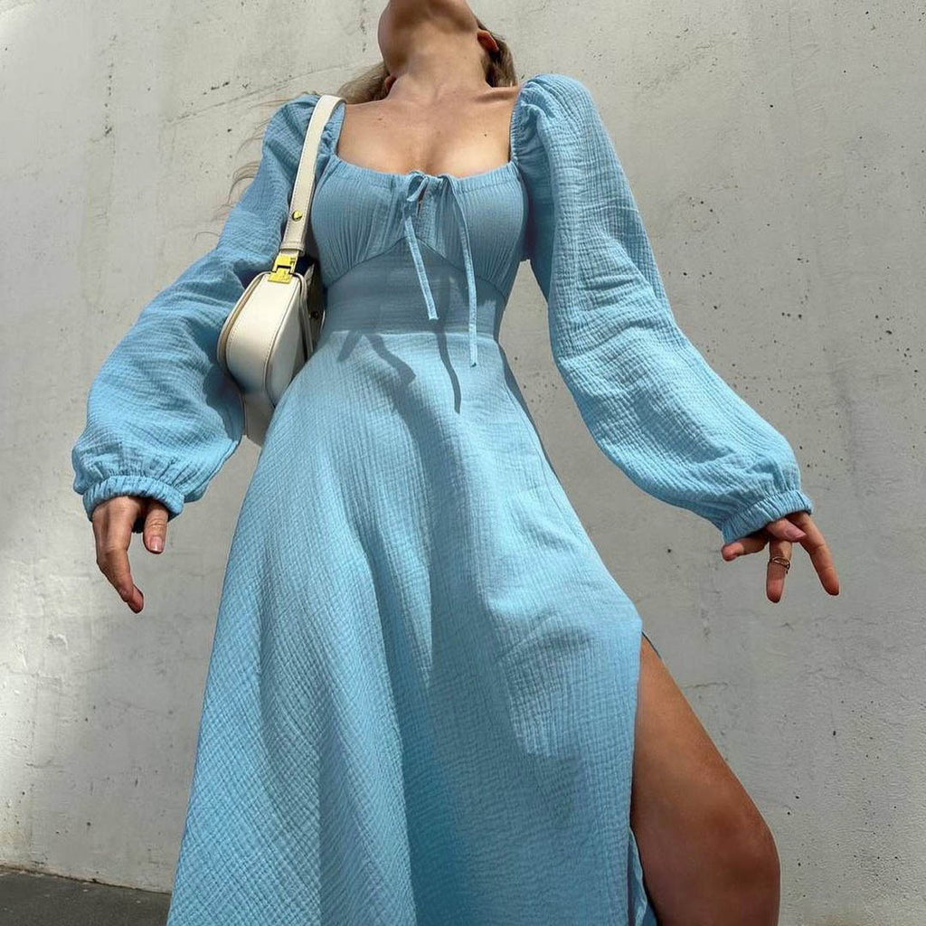 Women's Square Neck Slit Midi Dress