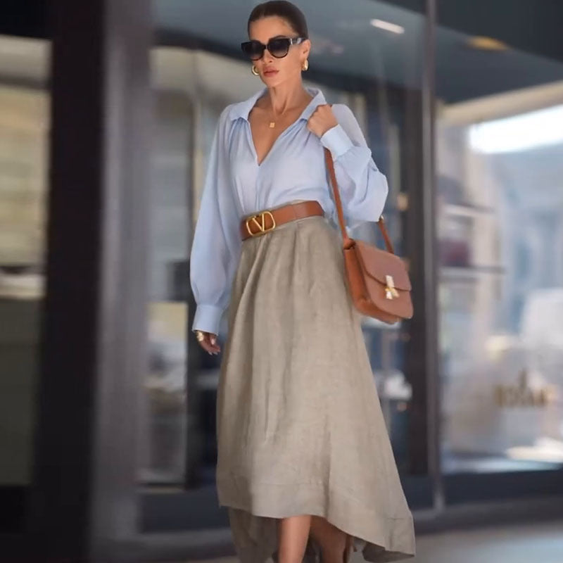 Solid-Color A-Line Skirt