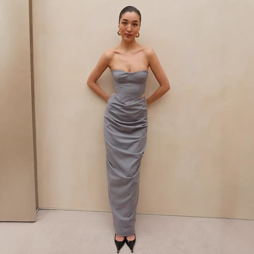 Women's Bandeau Slim Fit Party Dress Sheath Summer Knitted Maxi Skirt Set