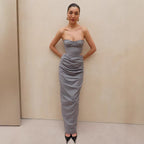 Women's Bandeau Slim Fit Party Dress Sheath Summer Knitted Maxi Skirt Set